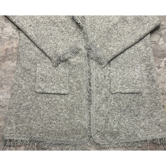 Max Studio Fringe Long Open Front Cardigan Knit Textured Patch Pockets Large - Picture 5 of 5